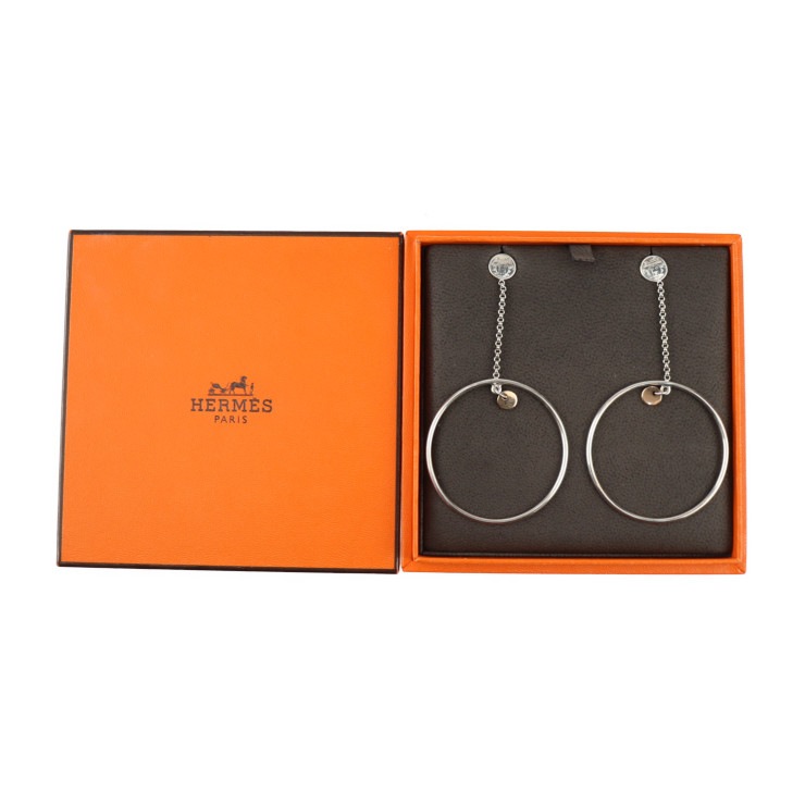 美品 HERMES エルメス ピアス - フープ ピアス エクスリブリス シルバー925 K18ピンクゴールド シルバー ピンクゴールド Ag925×Au750 SV925 K18PG 本物保証 中古