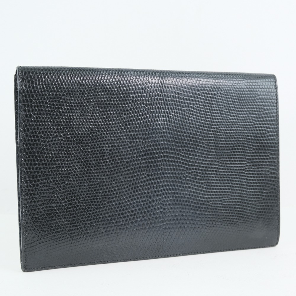 ドキュメント ケース ヴィンテージ ポーチ リザード 黒 ユニセックス 中古品 ドキュメント ケース ヴィンテージ ポーチ リザード 黒 ユニセックス 中古品