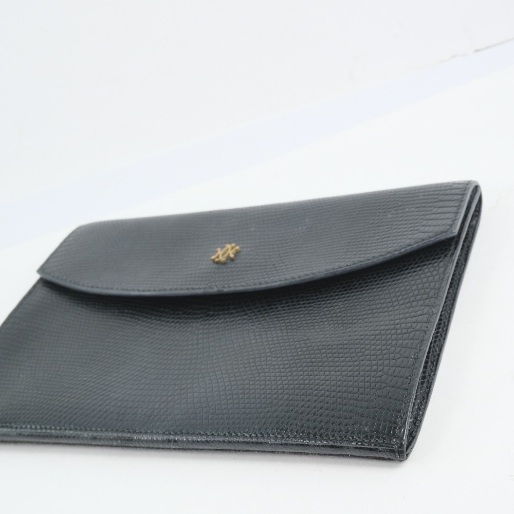 ドキュメント ケース ヴィンテージ ポーチ リザード 黒 ユニセックス 中古品 ドキュメント ケース ヴィンテージ ポーチ リザード 黒 ユニセックス 中古品