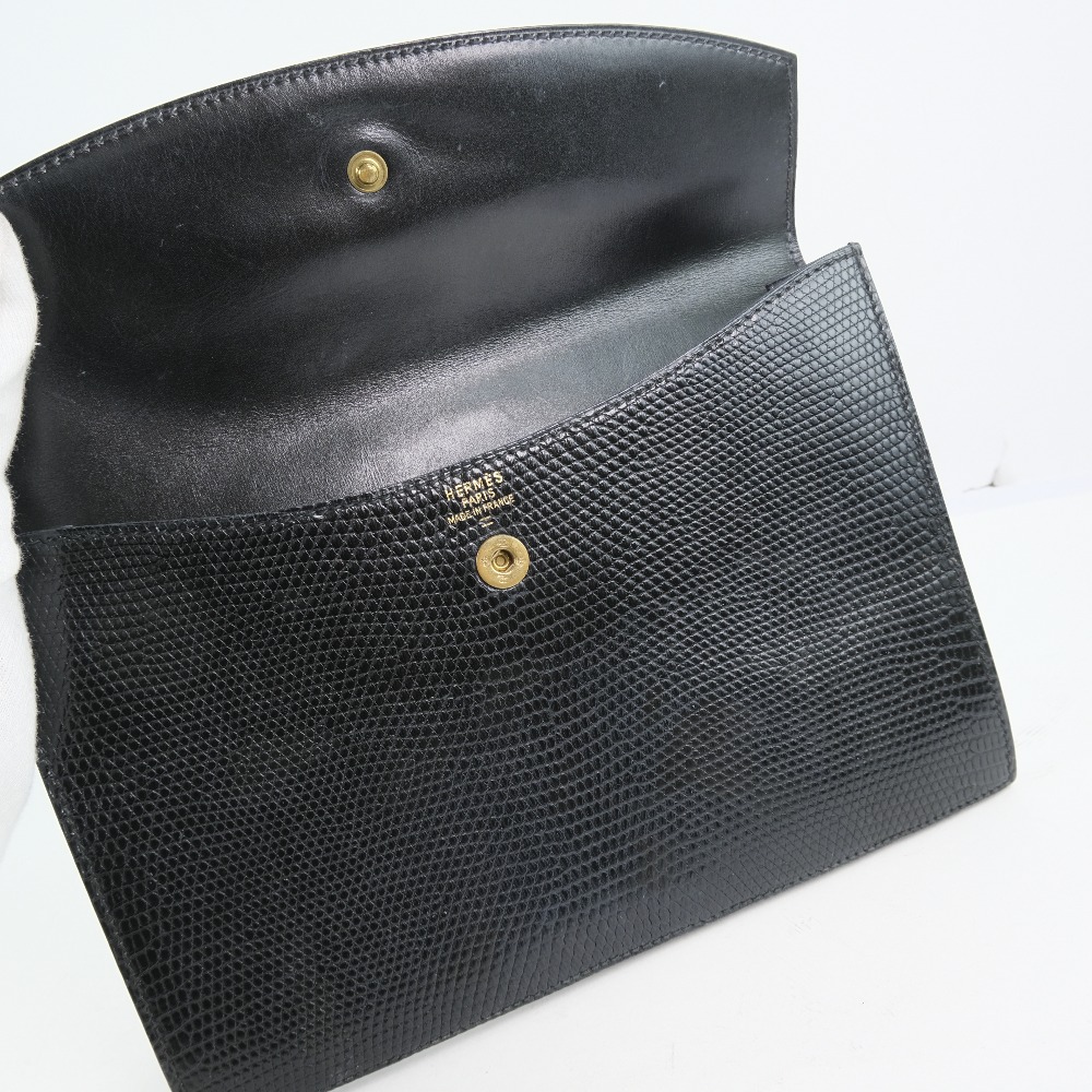 ドキュメント ケース ヴィンテージ ポーチ リザード 黒 ユニセックス 中古品 ドキュメント ケース ヴィンテージ ポーチ リザード 黒 ユニセックス 中古品