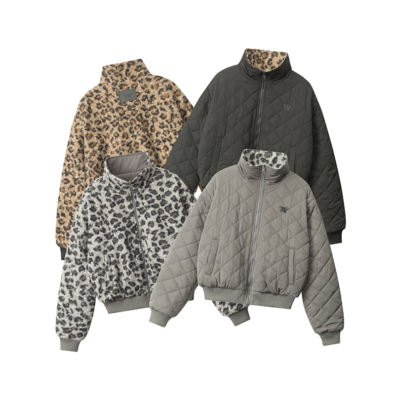 ショート丈の綿入れジャケット綿入れ女性のゆったりとしたファッションヒョウ柄セットアップ けいかあつだんぼう