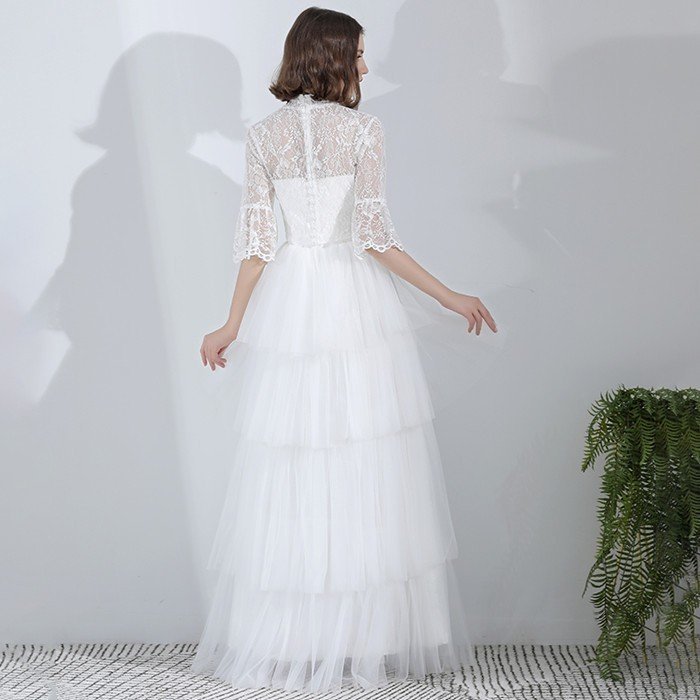 パーティードレス ロングドレス ウェティグドレス 結婚式 Aラインドレス 安い 大きいサイズ 二次会 海外挙式 花嫁 ドレス エンパイア　袖あり　前撮り