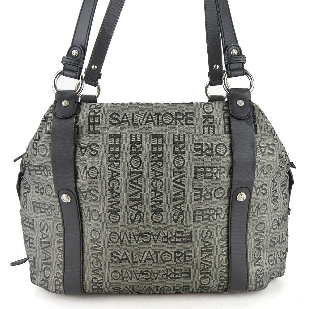 中古 トートバッグ GD-21A345 キャンバス レザー グレー シルバー金具 総柄 カジュアル レディース 女性 中古 トートバッグ GD-21A345 キャンバス レザー グレー シルバー金具 総柄 カジュアル レディース 女性