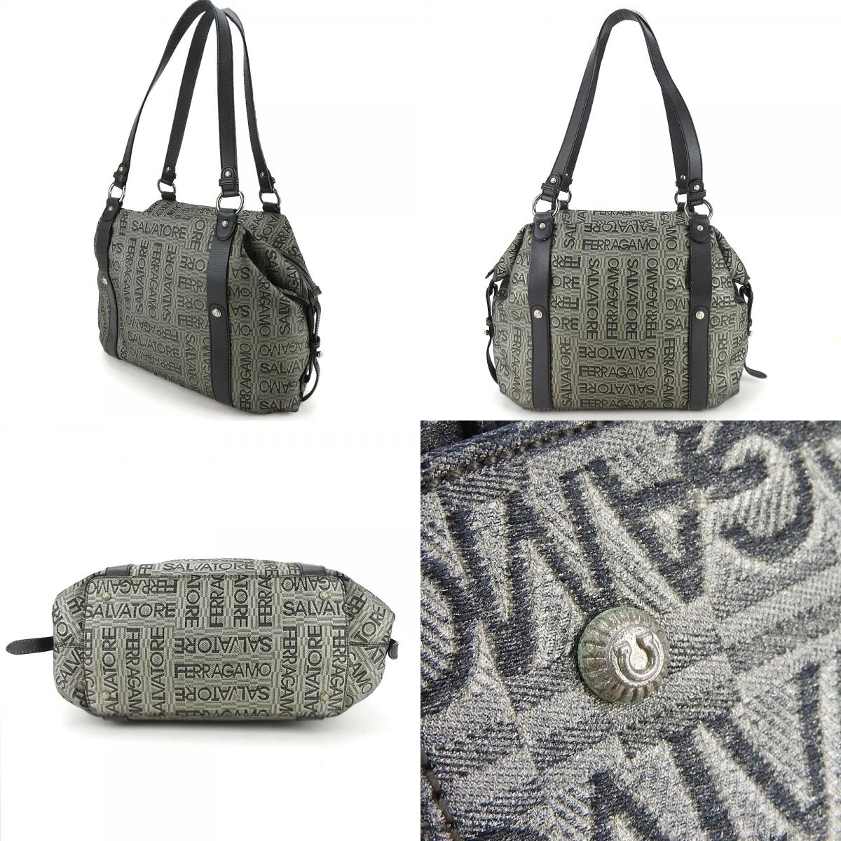 中古 トートバッグ GD-21A345 キャンバス レザー グレー シルバー金具 総柄 カジュアル レディース 女性 中古 トートバッグ GD-21A345 キャンバス レザー グレー シルバー金具 総柄 カジュアル レディース 女性