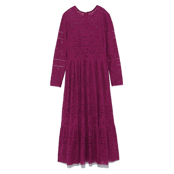 CELFORD セルフォード 総レースロングワンピース 36 パープル Qoo10