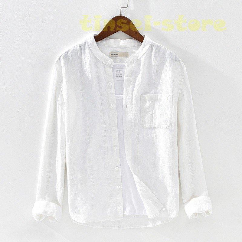 新モデル発売 リネンシャツ メンズ 長袖 ストライプ バンドカラー 胸ポケット トップス カジュアルシャツ 夏服 麻シャツ 利用可能なポイント 新モデル発売 リネンシャツ メンズ 長袖 ストライプ バンドカラー 胸ポケット トップス カジュアルシャツ 夏服 麻シャツ 利用可能なポイント