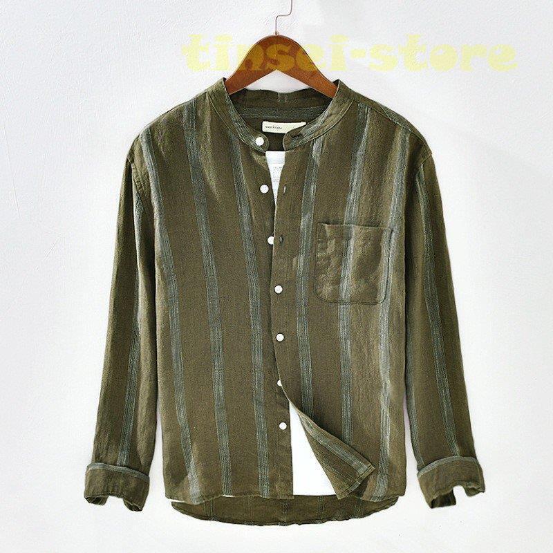 新モデル発売 リネンシャツ メンズ 長袖 ストライプ バンドカラー 胸ポケット トップス カジュアルシャツ 夏服 麻シャツ 利用可能なポイント 新モデル発売 リネンシャツ メンズ 長袖 ストライプ バンドカラー 胸ポケット トップス カジュアルシャツ 夏服 麻シャツ 利用可能なポイント