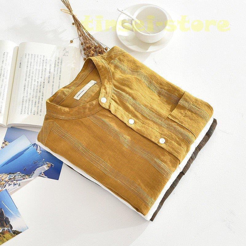 新モデル発売 リネンシャツ メンズ 長袖 ストライプ バンドカラー 胸ポケット トップス カジュアルシャツ 夏服 麻シャツ 利用可能なポイント 新モデル発売 リネンシャツ メンズ 長袖 ストライプ バンドカラー 胸ポケット トップス カジュアルシャツ 夏服 麻シャツ 利用可能なポイント