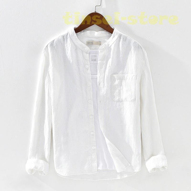 新モデル発売 リネンシャツ メンズ 長袖 ストライプ バンドカラー 胸ポケット トップス カジュアルシャツ 夏服 麻シャツ 利用可能なポイント 新モデル発売 リネンシャツ メンズ 長袖 ストライプ バンドカラー 胸ポケット トップス カジュアルシャツ 夏服 麻シャツ 利用可能なポイント