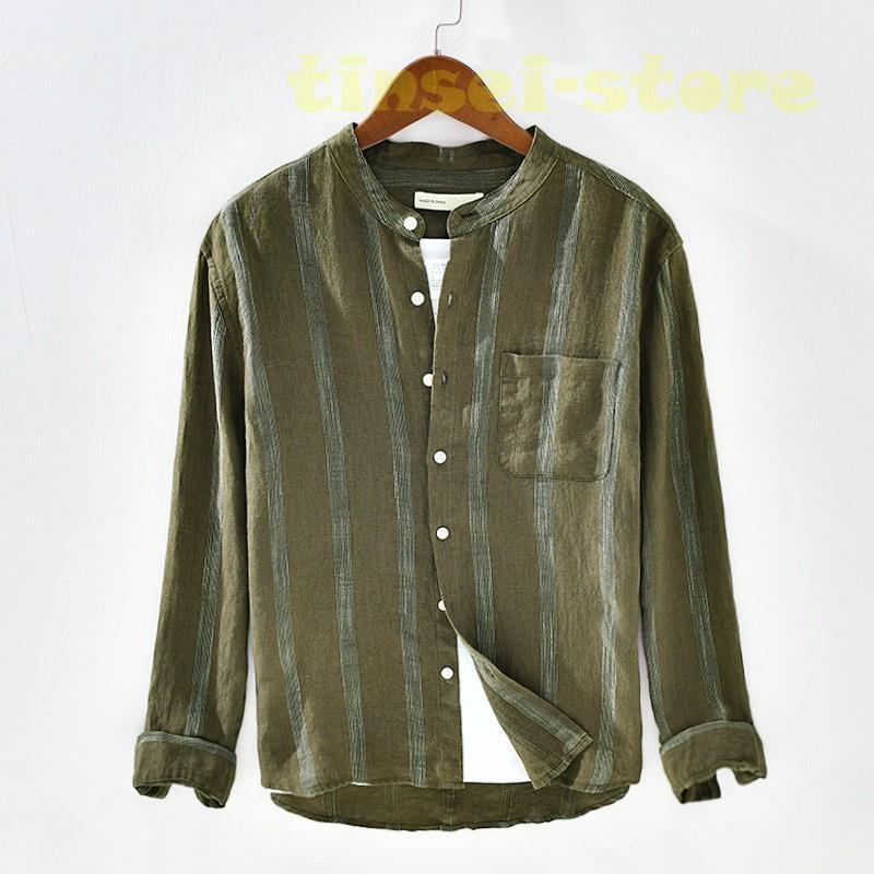 新モデル発売 リネンシャツ メンズ 長袖 ストライプ バンドカラー 胸ポケット トップス カジュアルシャツ 夏服 麻シャツ 利用可能なポイント 新モデル発売 リネンシャツ メンズ 長袖 ストライプ バンドカラー 胸ポケット トップス カジュアルシャツ 夏服 麻シャツ 利用可能なポイント