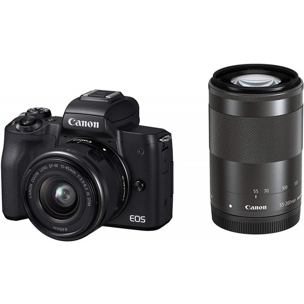 【中古】キヤノン Canon EOS Kiss M ブラック ダブルズームキット SDカード付き