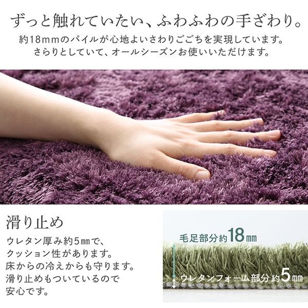 シャギーラグ 約3畳 200×300cm おしゃれ ホットカーペット・床暖房 洗濯機で洗える すべり止め付き ラグマット
