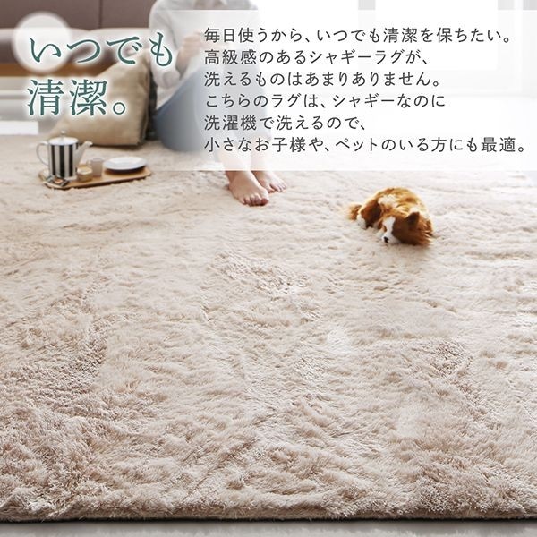 シャギーラグ 約3畳 200×300cm おしゃれ ホットカーペット・床暖房 洗濯機で洗える すべり止め付き ラグマット