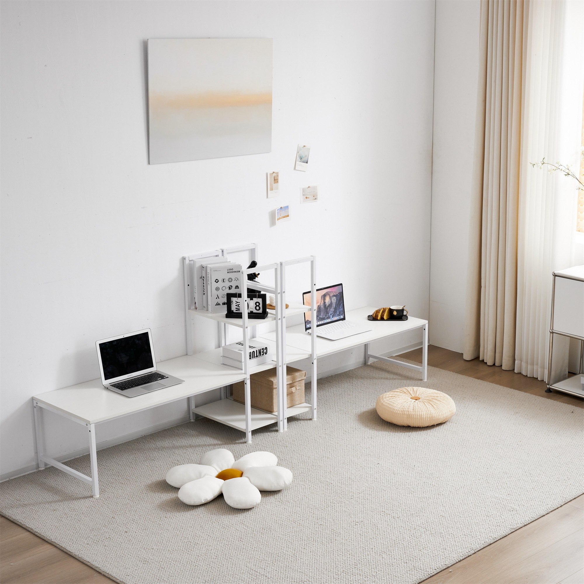 【国内即発送】【新品登場】【ブラウン】H型PCデスク ロータイプ一体型 ラック付き デスク ワークデスク 木製 学習デスク151