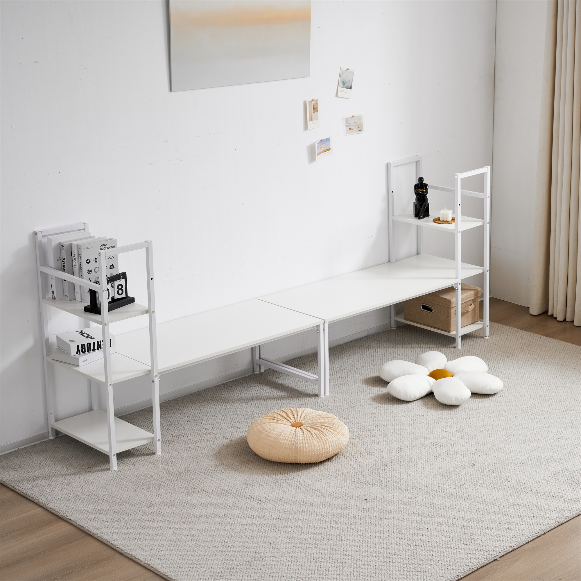 【国内即発送】【新品登場】【ブラウン】H型PCデスク ロータイプ一体型 ラック付き デスク ワークデスク 木製 学習デスク151