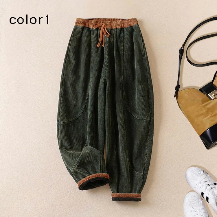 裏起毛 バルーンパンツ コーデュロイ レディース ワイドパンツ 秋冬 パンツ ウエストゴム 切替 コーデュロイパンツ ポケット ロングパンツ ゆったり ボトムス ズボン 体型カバー サーカスパンツ サ