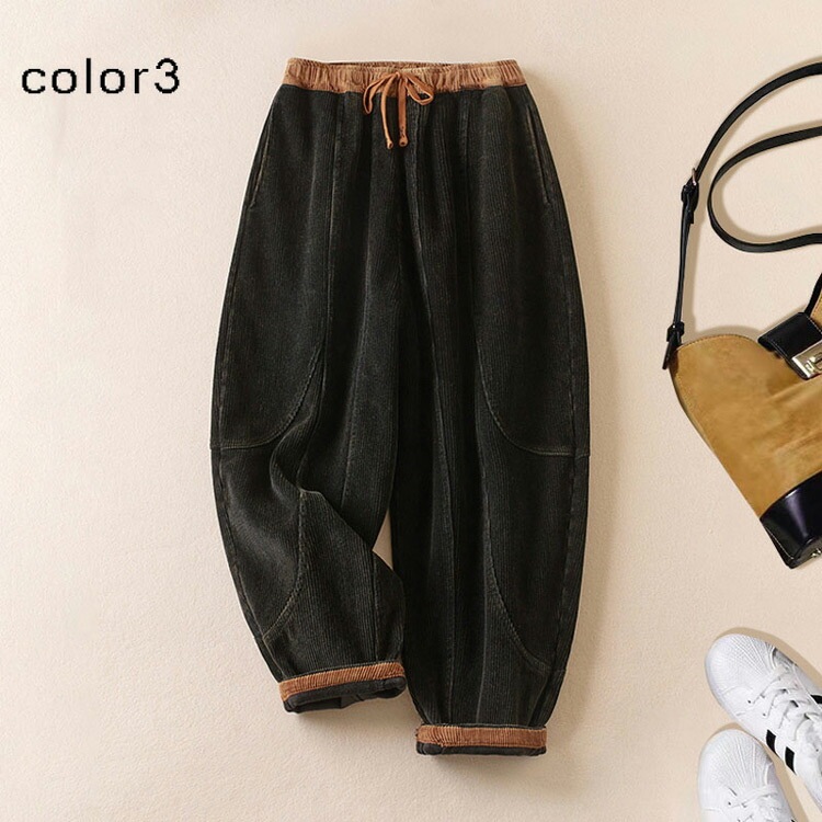 裏起毛 バルーンパンツ コーデュロイ レディース ワイドパンツ 秋冬 パンツ ウエストゴム 切替 コーデュロイパンツ ポケット ロングパンツ ゆったり ボトムス ズボン 体型カバー サーカスパンツ サ