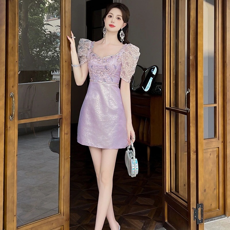 マキシスカート 【JY.上品】 2024夏新品 レースドッキング 紫 Aライン ワンピース ドレス パーティー キャバ 大人 同窓会 披露宴 卒業式 結婚式 演奏会 ウェディング 二次会 メガ割