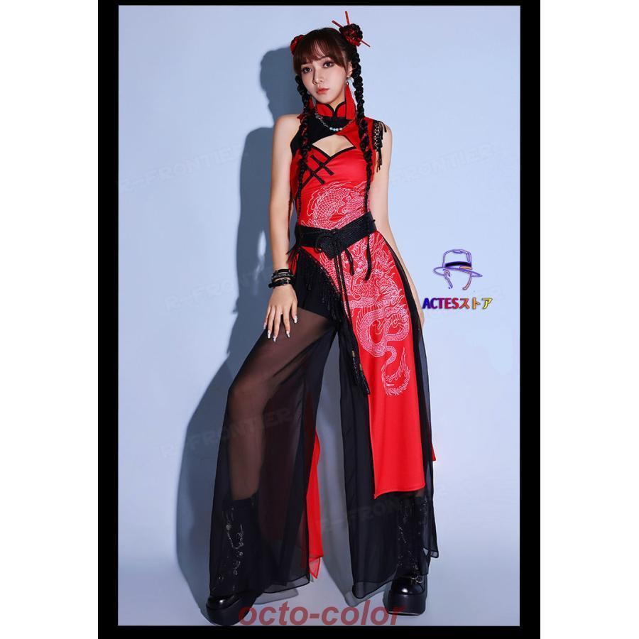 赤 中華風 チャイナドレス ダンス衣装 セットアップ レディース k-pop 衣装 大人 ダンス衣装 ワンピース スカート ジャズダンス 演出服 ダンスセット 韓国 アイ