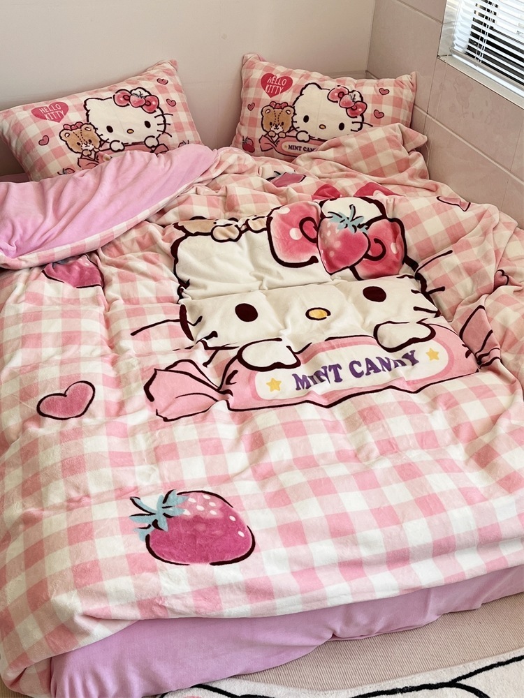 ハローキティ ミルクベルベット 4点セット 二層厚手 冬暖かいベルベット スイートドミトリー ハローキティ ミルクベルベット 4点セット 二層厚手 冬暖かいベルベット スイートドミトリー