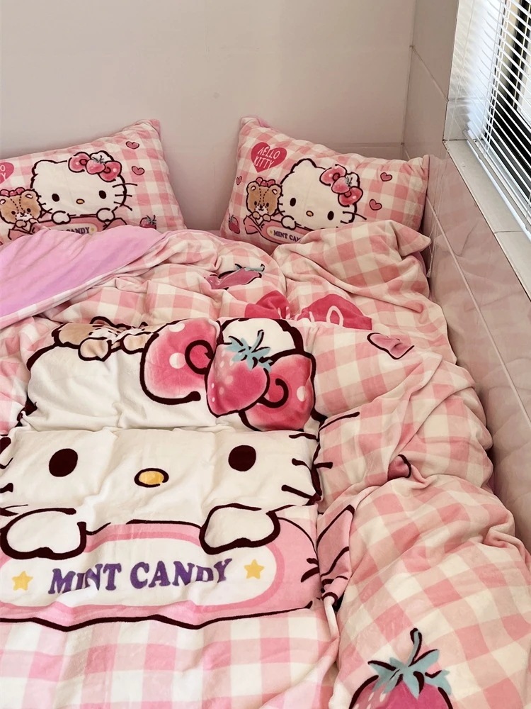 ハローキティ ミルクベルベット 4点セット 二層厚手 冬暖かいベルベット スイートドミトリー ハローキティ ミルクベルベット 4点セット 二層厚手 冬暖かいベルベット スイートドミトリー