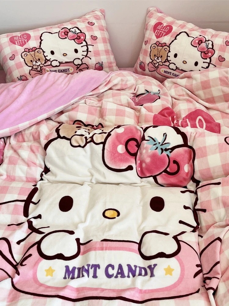 ハローキティ ミルクベルベット 4点セット 二層厚手 冬暖かいベルベット スイートドミトリー ハローキティ ミルクベルベット 4点セット 二層厚手 冬暖かいベルベット スイートドミトリー