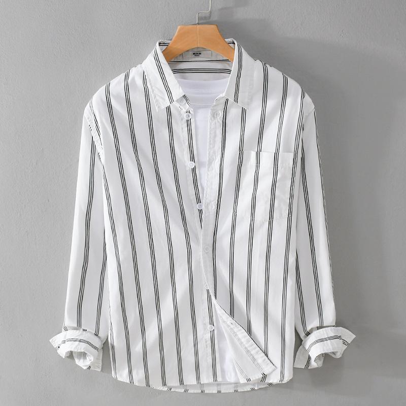 ストライプ シャツ メンズ 長袖 フロントボタン 胸ポケット 襟付き 薄手 カジュアル 羽織り 柔らかい ビジネスシャツ 通勤 通学 ストライプ シャツ メンズ 長袖 フロントボタン 胸ポケット 襟付き 薄手 カジュアル 羽織り 柔らかい ビジネスシャツ 通勤 通学