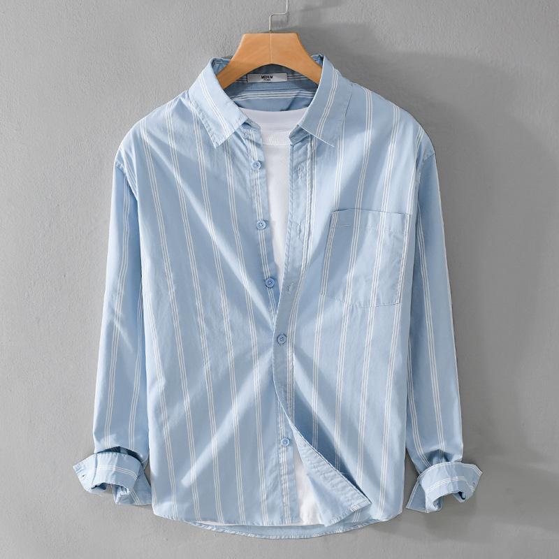 ストライプ シャツ メンズ 長袖 フロントボタン 胸ポケット 襟付き 薄手 カジュアル 羽織り 柔らかい ビジネスシャツ 通勤 通学 ストライプ シャツ メンズ 長袖 フロントボタン 胸ポケット 襟付き 薄手 カジュアル 羽織り 柔らかい ビジネスシャツ 通勤 通学