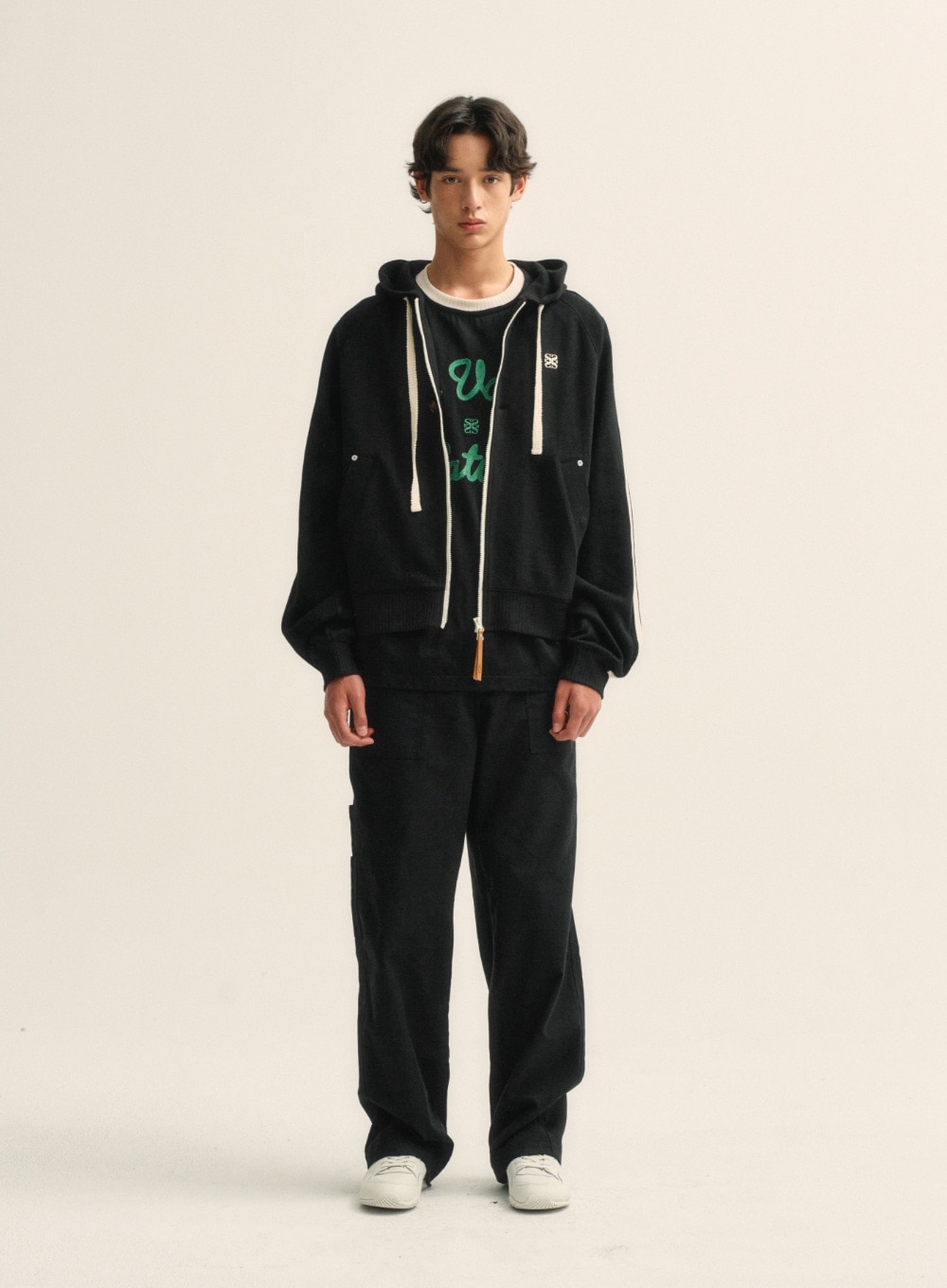 着心地が良い 【SATUR】 LAWTON LOOSE FIT HOOD ZIP-UP : CAVIAR