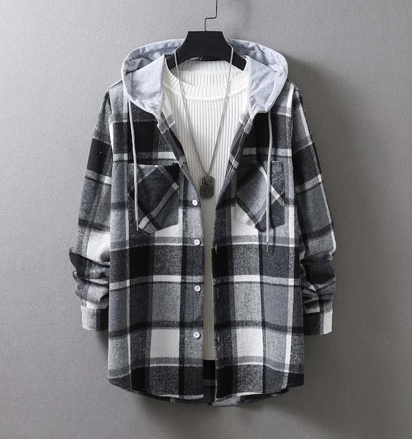 Qoo10] パーカー メンズ チェック柄 長袖 フー