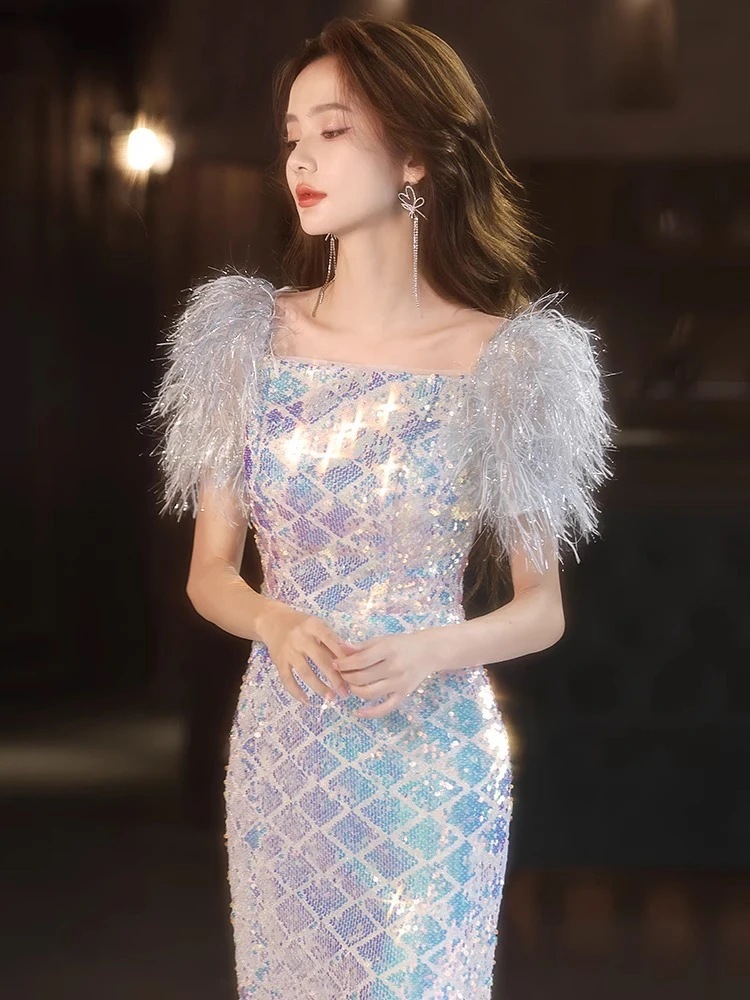 2024 ドレス ニッチライトラグジュアリー年次総会の女性用スパンコールイブニングドレスフィッシュテールドレスボーカルミュージックとアートテストの司会者花嫁 2024 ドレス ニッチライトラグジュアリー年次総会の女性用スパンコールイブニングドレスフィッシュテールドレスボーカルミュージックとアートテストの司会者花嫁