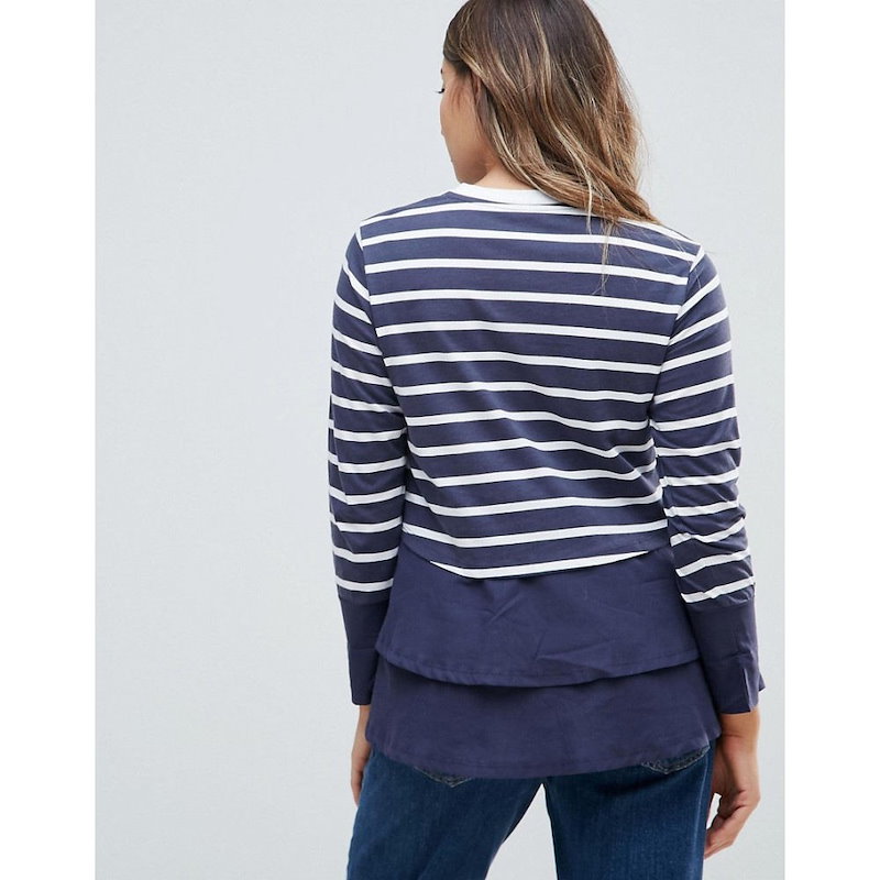 エイソス レディース トップス【ASOS Maternity NURSING Long Sleeve Double Layer Top in Navy Stripe】Multi エイソス レディース トップス【ASOS Maternity NURSING Long Sleeve Double Layer Top in Navy Stripe】Multi