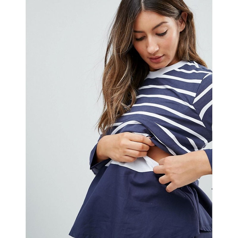 エイソス レディース トップス【ASOS Maternity NURSING Long Sleeve Double Layer Top in Navy Stripe】Multi エイソス レディース トップス【ASOS Maternity NURSING Long Sleeve Double Layer Top in Navy Stripe】Multi
