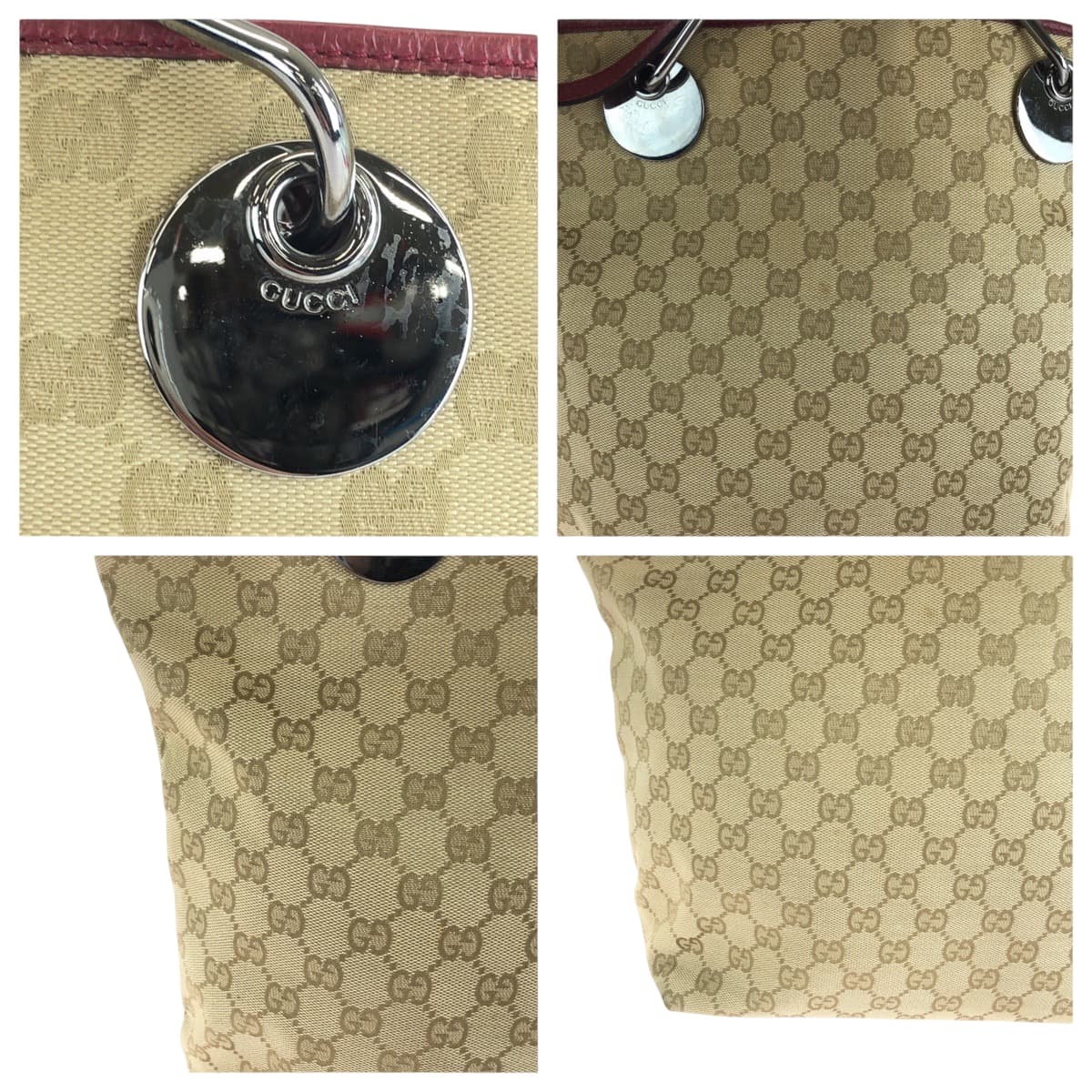 美品 ベージュ レッド シルバー金具 GGキャンバス 120836 トートバッグ ハンドバッグ レディース 501128 美品 ベージュ レッド シルバー金具 GGキャンバス 120836 トートバッグ ハンドバッグ レディース 501128