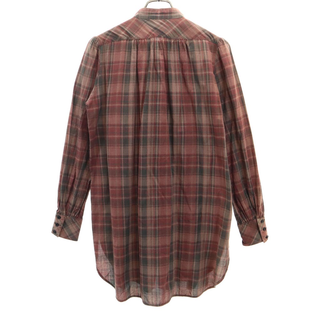 ヒステリック チェック柄 長袖 ピンタック バンドカラーシャツ F ブラウン系 HYSTERIC チュニック レディース 古着 中古 ヒステリック チェック柄 長袖 ピンタック バンドカラーシャツ F