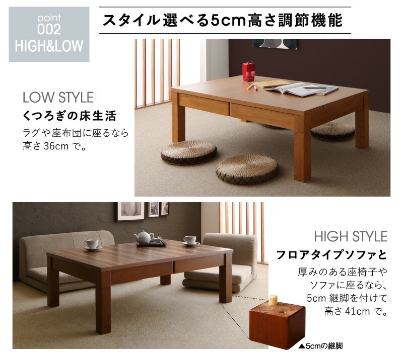 3段階伸長式 天然木こたつテーブル [ワイデンアルファ2] 長方形（幅120180cmx奥行80cm） オーク