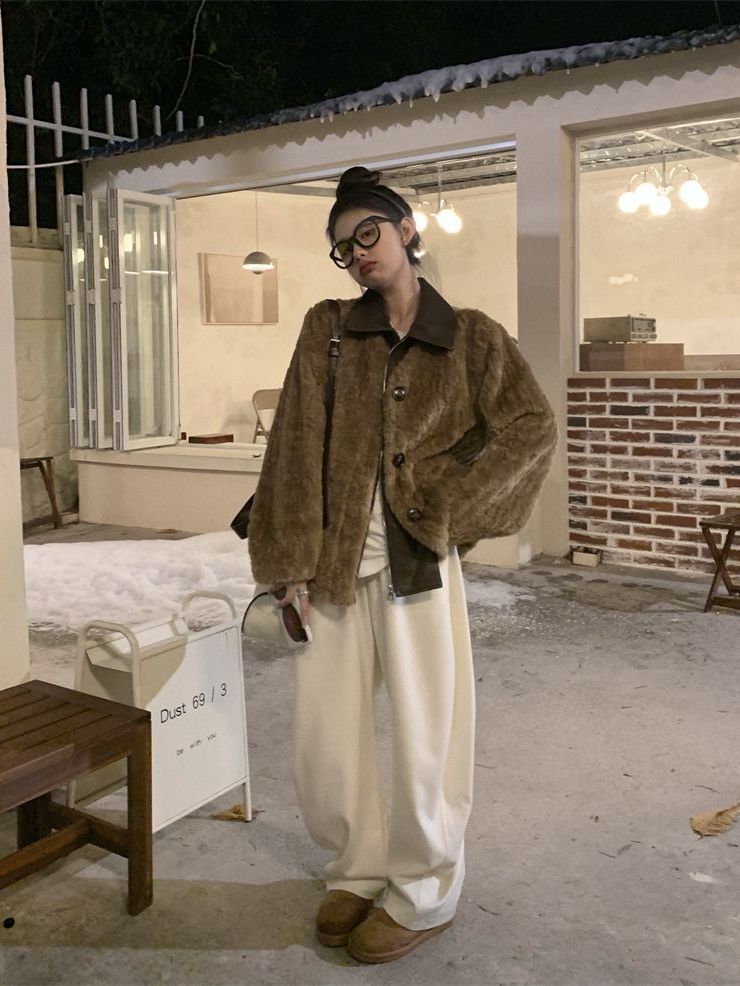 アウター ウールの綿入れ コート着 レディー 茶色の綿入れの服 あつさを増す 毛皮一体 綿入れの服 気質 ファッション 保温快適 上着 コート着 韓国ファッション