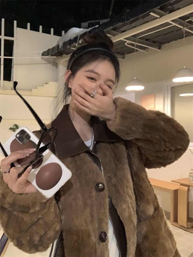 アウター ウールの綿入れ コート着 レディー 茶色の綿入れの服 あつさを増す 毛皮一体 綿入れの服 気質 ファッション 保温快適 上着 コート着 韓国ファッション