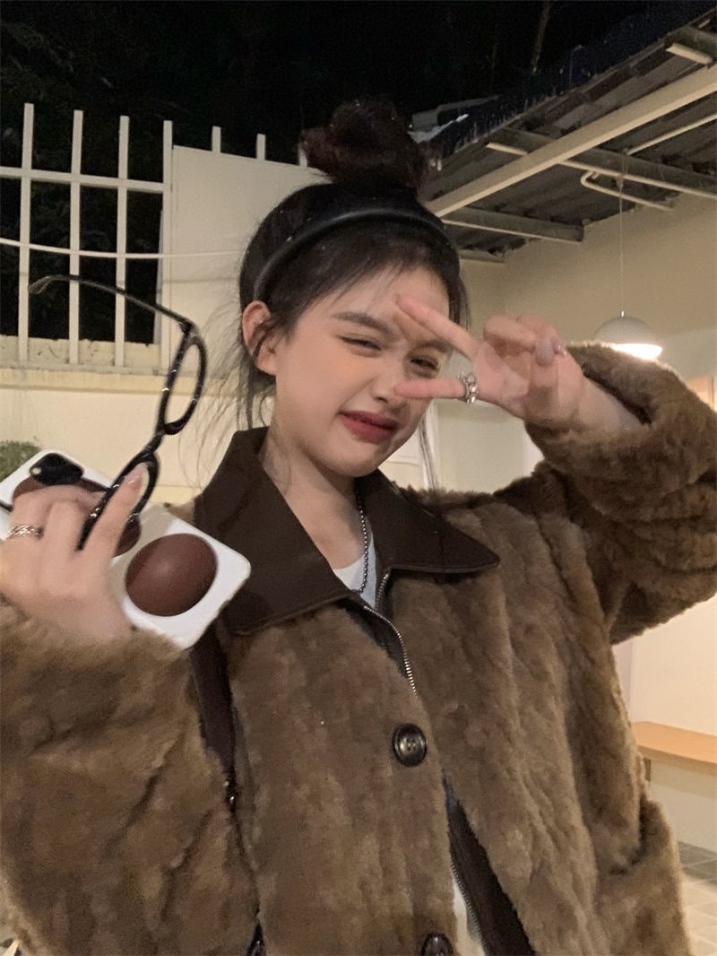 アウター ウールの綿入れ コート着 レディー 茶色の綿入れの服 あつさを増す 毛皮一体 綿入れの服 気質 ファッション 保温快適 上着 コート着 韓国ファッション