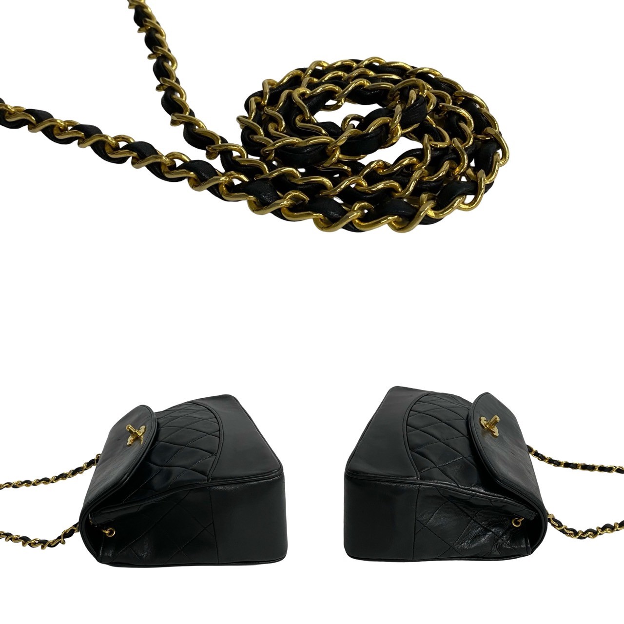 ヴィンテージ マトラッセ ココマークショルダーバッグ ラムスキン ブラック 22410 ヴィンテージ マトラッセ ココマークショルダーバッグ ラムスキン ブラック 22410