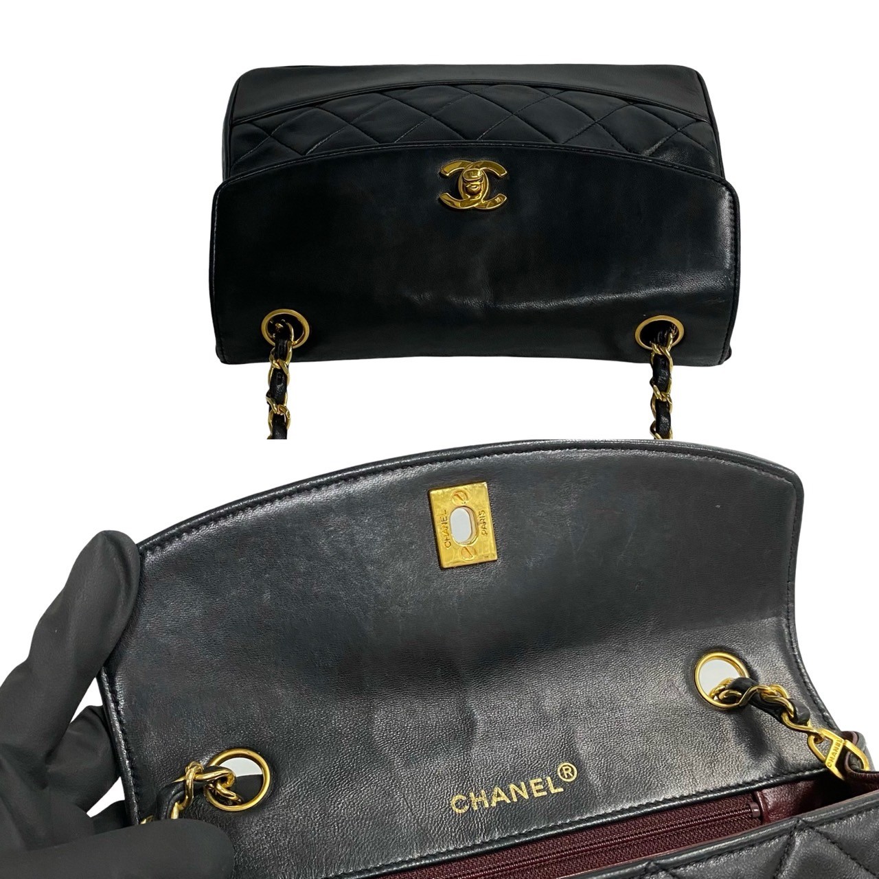 ヴィンテージ マトラッセ ココマークショルダーバッグ ラムスキン ブラック 22410 ヴィンテージ マトラッセ ココマークショルダーバッグ ラムスキン ブラック 22410