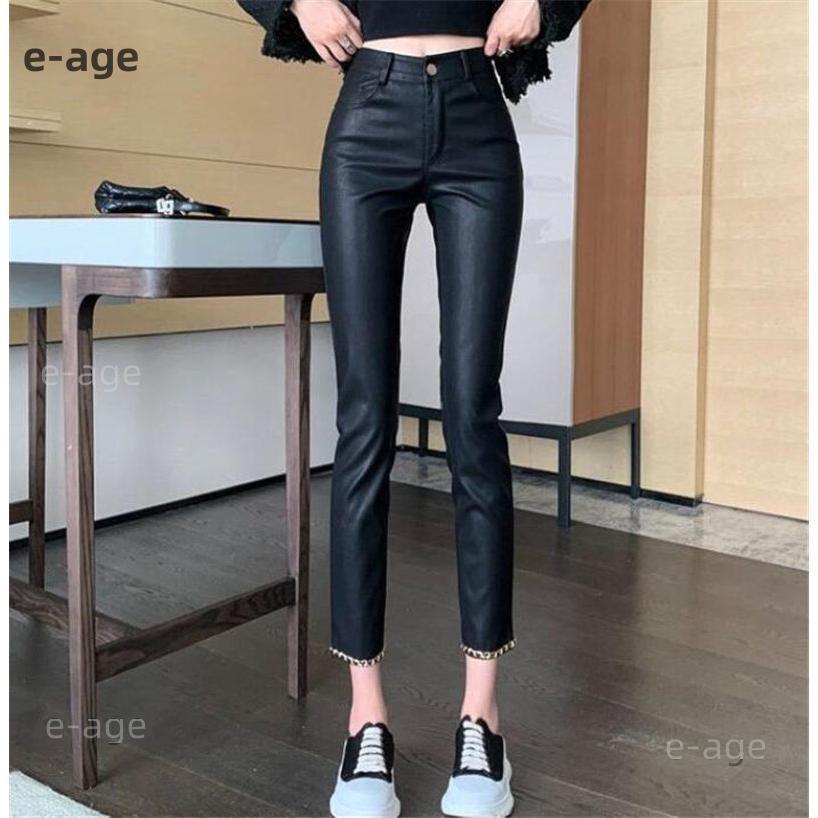 作登場レザーパンツレディース裏起毛裏ボアPUパンツラッパボトムスズボンカジュアルフェイクレザー無地スキニー細身防寒秋冬