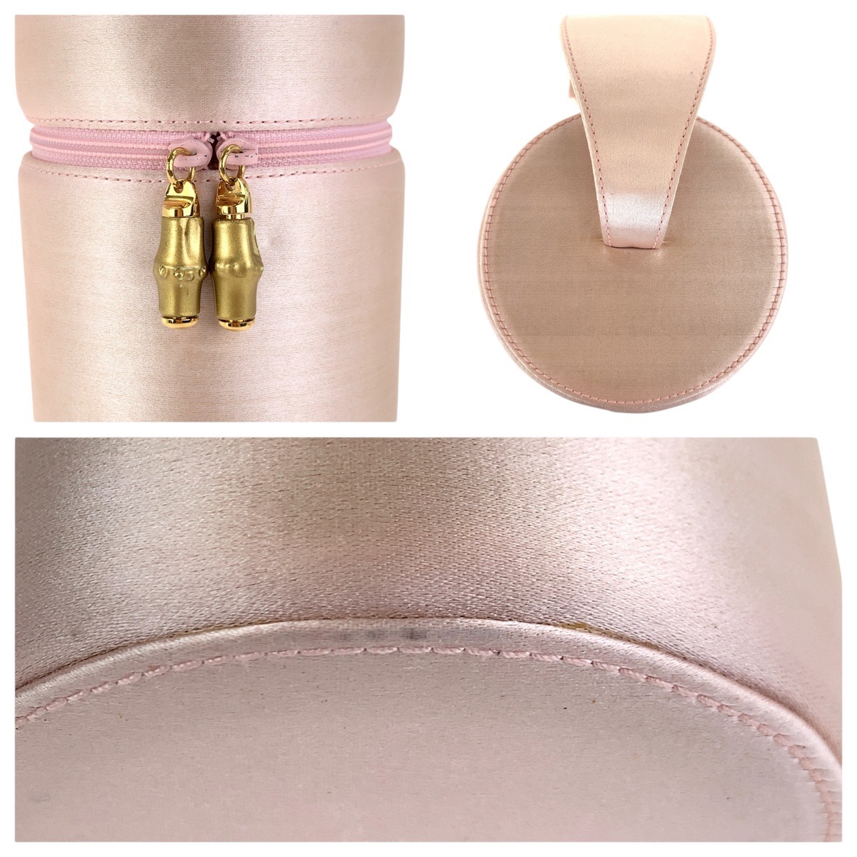 バンブー ピンク ゴールド金具 サテン ハンドバッグ バニティバッグ