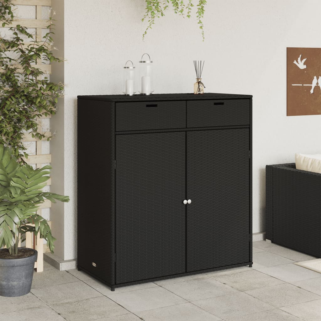 ガーデン収納キャビネット 105x55x113 cm ポリラタン製 ブラック