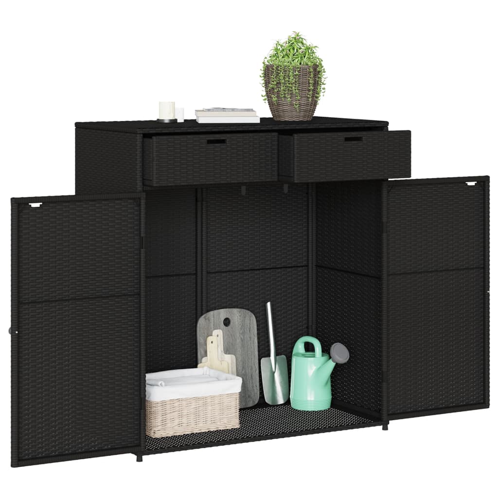 ガーデン収納キャビネット 105x55x113 cm ポリラタン製 ブラック