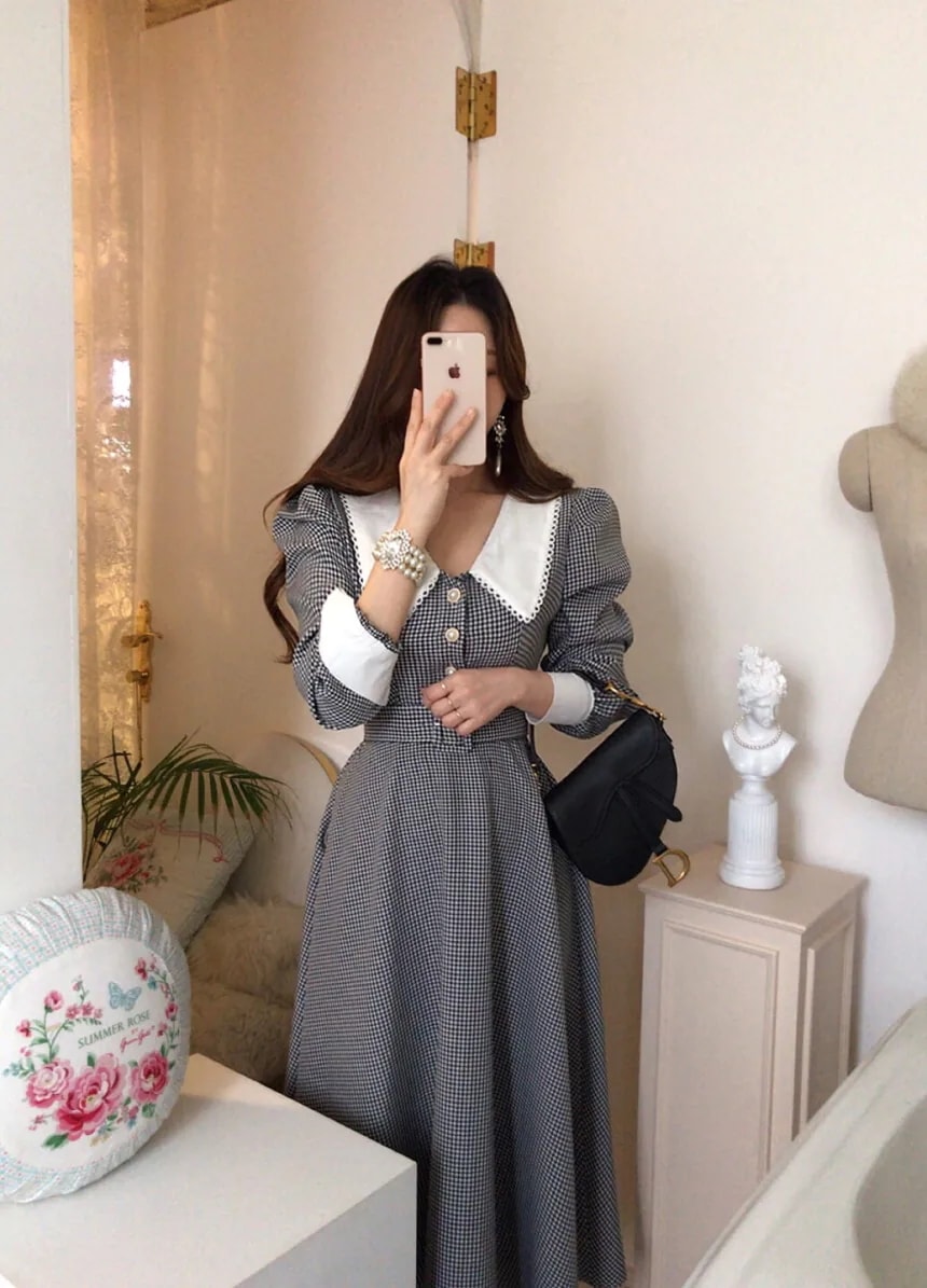 ワンピース ロングワンピース ロング丈 レース 長袖 パフスリーブ ハイウエスト 襟付き ボタン ワンピース ロングワンピース ロング丈 レース 長袖 パフスリーブ ハイウエスト 襟付き ボタン