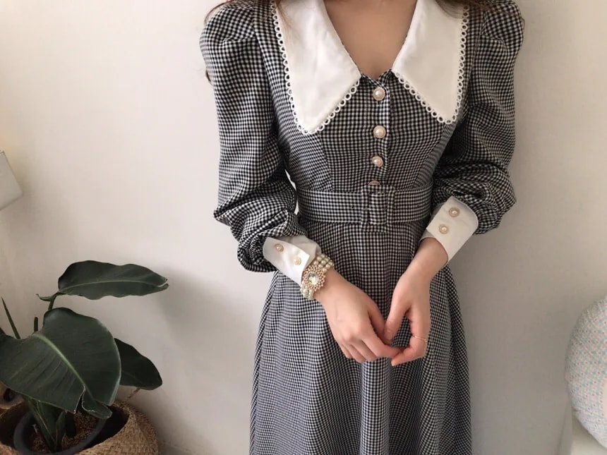 ワンピース ロングワンピース ロング丈 レース 長袖 パフスリーブ ハイウエスト 襟付き ボタン ワンピース ロングワンピース ロング丈 レース 長袖 パフスリーブ ハイウエスト 襟付き ボタン