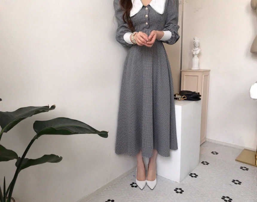 ワンピース ロングワンピース ロング丈 レース 長袖 パフスリーブ ハイウエスト 襟付き ボタン ワンピース ロングワンピース ロング丈 レース 長袖 パフスリーブ ハイウエスト 襟付き ボタン