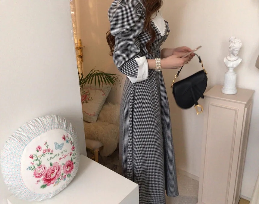 ワンピース ロングワンピース ロング丈 レース 長袖 パフスリーブ ハイウエスト 襟付き ボタン ワンピース ロングワンピース ロング丈 レース 長袖 パフスリーブ ハイウエスト 襟付き ボタン