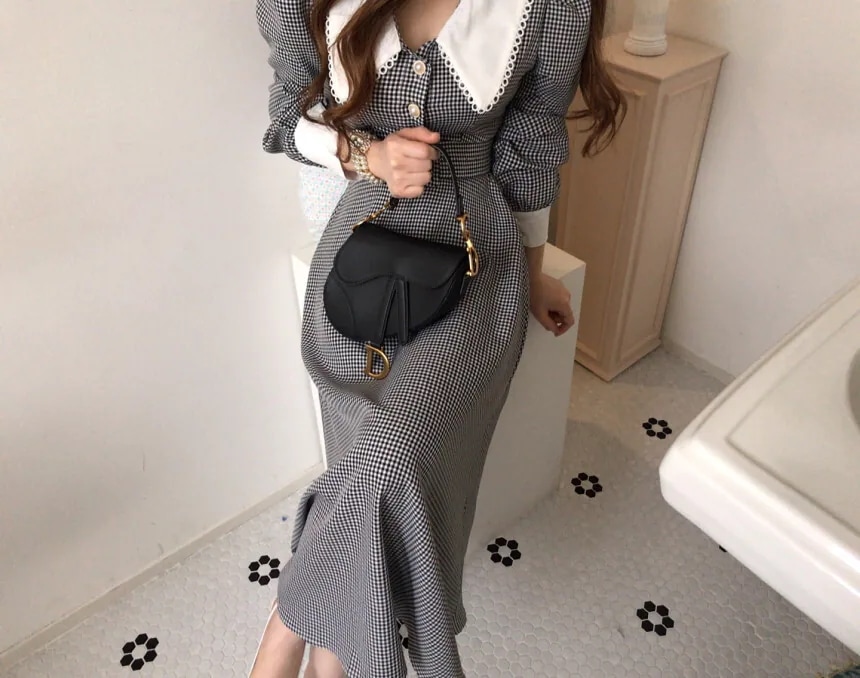 ワンピース ロングワンピース ロング丈 レース 長袖 パフスリーブ ハイウエスト 襟付き ボタン ワンピース ロングワンピース ロング丈 レース 長袖 パフスリーブ ハイウエスト 襟付き ボタン